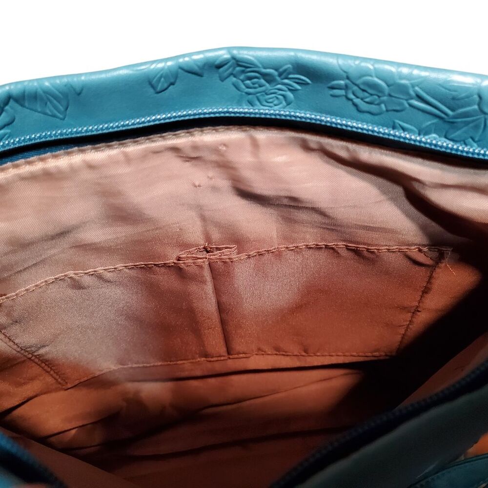 MultiSac Lorraine Crossbody Bag Beach Glass Flowers Blue Teal Floral Embossed - Picture 6 of 10